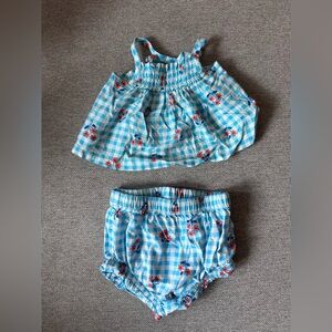 Cat & Jack Blue Checkered Diaper Cover Set with Floral Accents